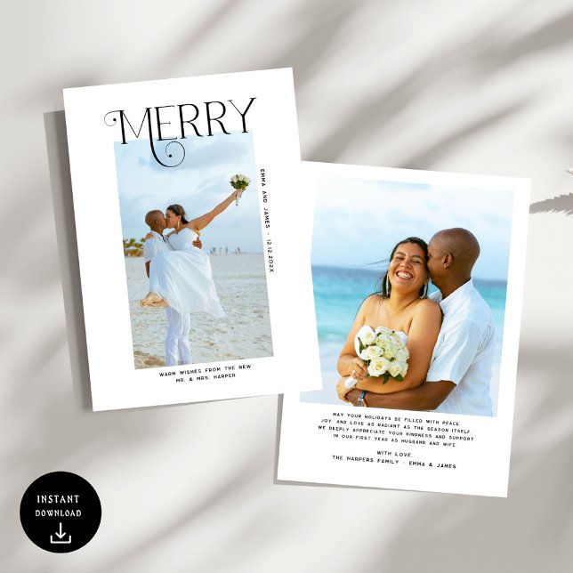 Merry  Photo Christmas Newlyweds Julkort (Skapare uppladdad)