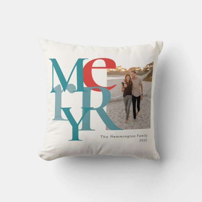 Merry Photo Simple Flat Teal Red Kudde (Framsida)