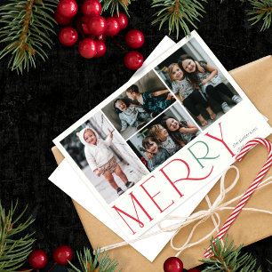Merry Photo Simple Red Grönt Julkort