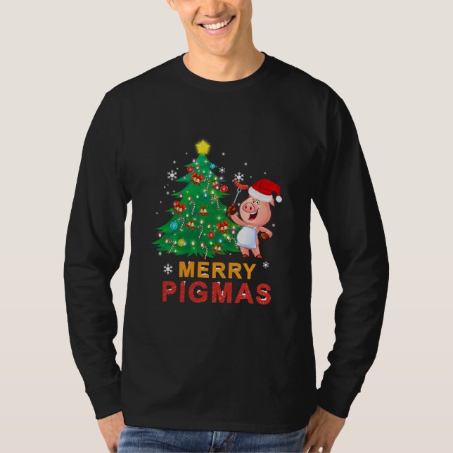 Merry Pigmas Christmas Pig Lovers Christmas Tree T Shirt (Framsida)