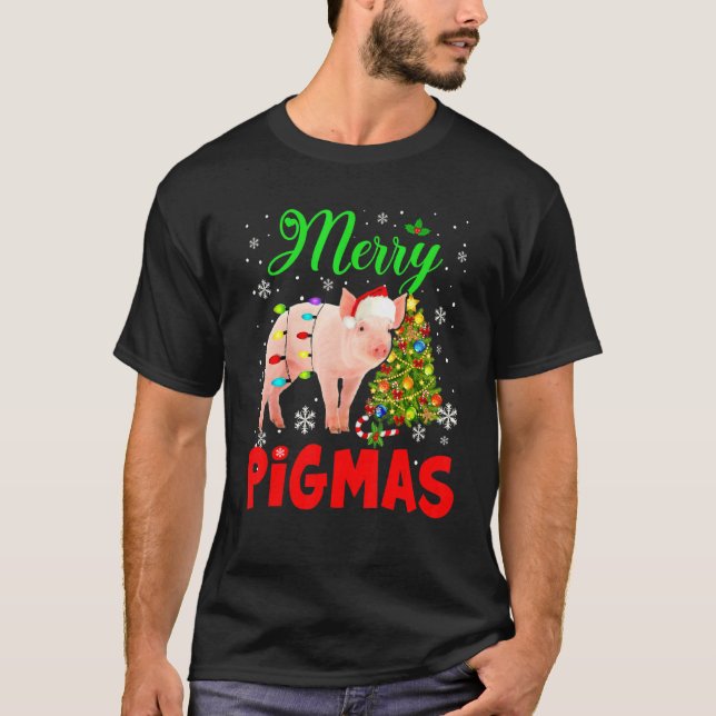 Merry Pigmas Cute jul Ljus Santa Gris Farme T Shirt (Framsida)