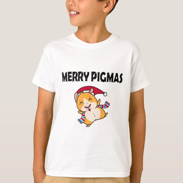 Merry Pigmas Face Mask Funny Guinea Pig Christmas  T Shirt (Framsida)