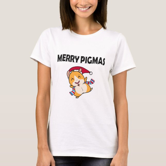 Merry Pigmas Face Mask Funny Guinea Pig Christmas  T Shirt (Framsida)
