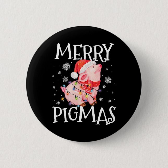Merry Pigmas Funny Gris jul Ljus Träd Julafton Knapp (Framsida)