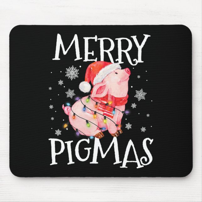 Merry Pigmas Funny Gris jul Ljus Träd Julafton Musmatta (Framsidan)