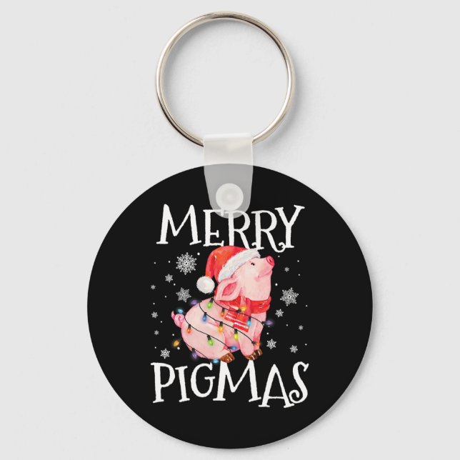Merry Pigmas Funny Gris jul Ljus Träd Julafton Nyckelring (Framsida)