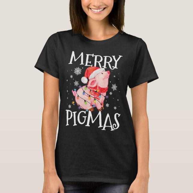 Merry Pigmas Funny Gris jul Ljus Träd Julafton T Shirt (Framsida)