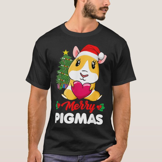 Merry Pigmas Pajama Funny Guinea-jul San San Gris T Shirt (Framsida)