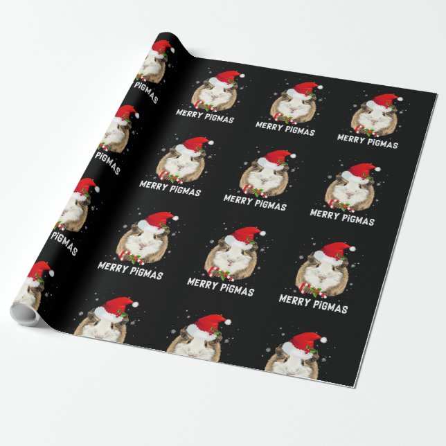 Merry Pigmas Santa Hat Guinea Pig Christmas Pajama Presentpapper (Utrullad)