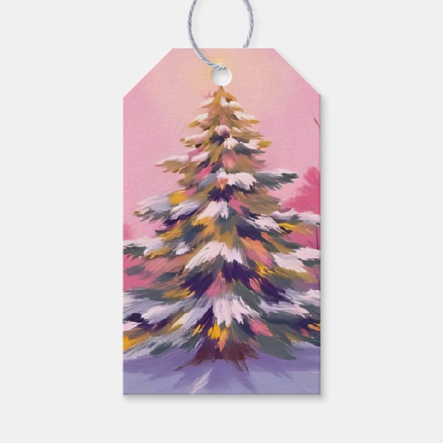 Merry Pink Christmas | Watercolor Holiday Presentetikett (Framsidan)