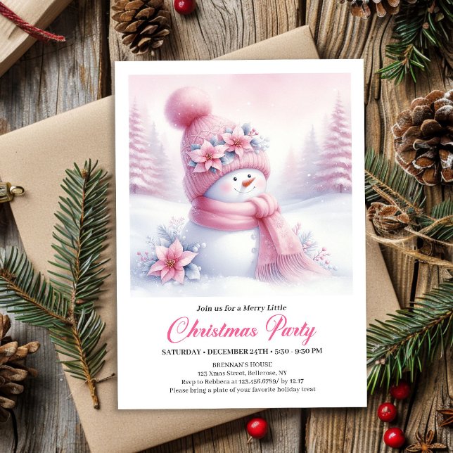 Merry Pink Snowman Editable Christmas Invite Digit Inbjudningar (Merry Pink Snowman Editable Christmas Invite Download File)