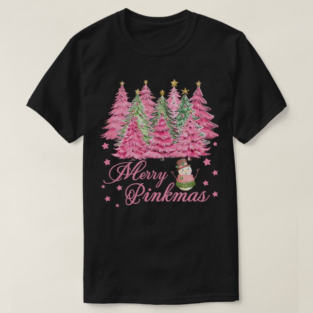 Merry Pinkmas Rosa Julgranar Funny Merry Chr T Shirt (Design framsida)
