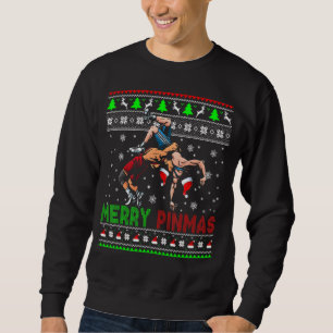 Merry Pinmas-jultomten Santa Wrestling Gr Lång Ärmad Tröja