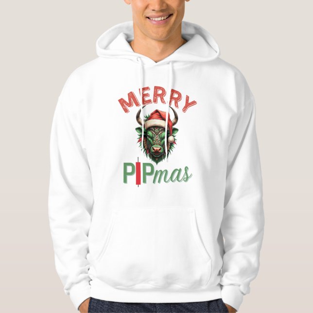 Merry PIPmas Trading Bull Christmas Design – Funny Hoodie (Framsida)