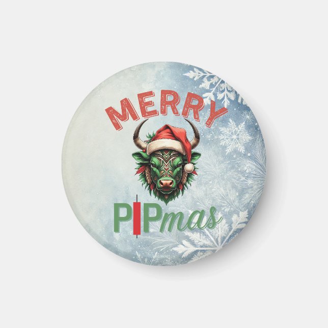 Merry PIPmas Trading Bull Christmas Design – Funny Magnet (Framsidan)