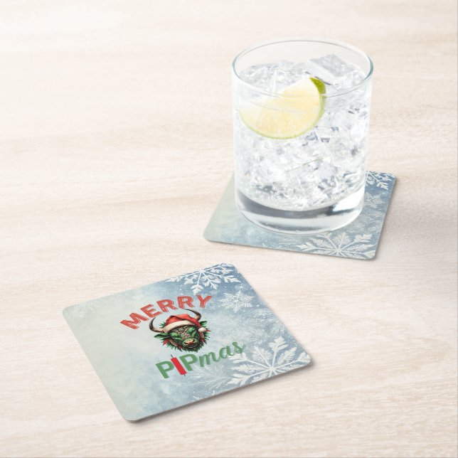 Merry PIPmas Trading Bull Christmas Design – Funny Underlägg Papper Kvadrat (Insitu)
