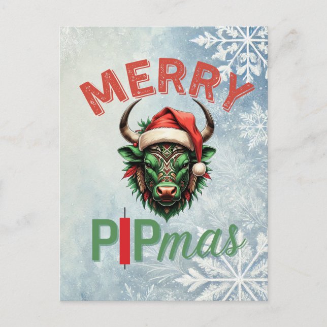 Merry PIPmas Trading Bull Christmas Design – Funny Vykort (Framsida)