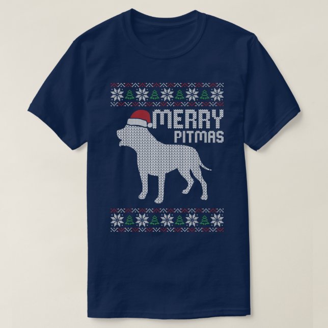 Merry Pitbull Pitmas-juljuljulpuppy Ugly Julafton T Shirt (Design framsida)
