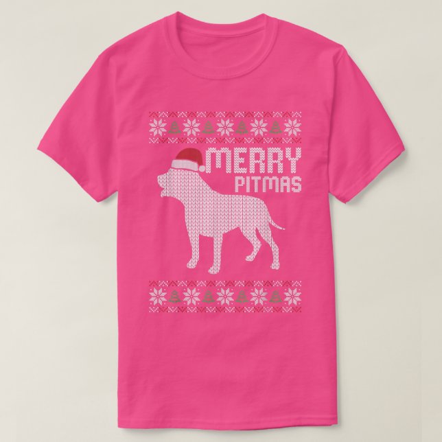 Merry Pitbull Pitmas-juljuljulpuppy Ugly Julafton T Shirt (Design framsida)