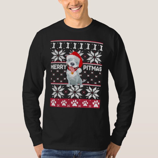 Merry Pitbull Pitmas Pit Bull Ugly jul Hund S T Shirt (Framsida)