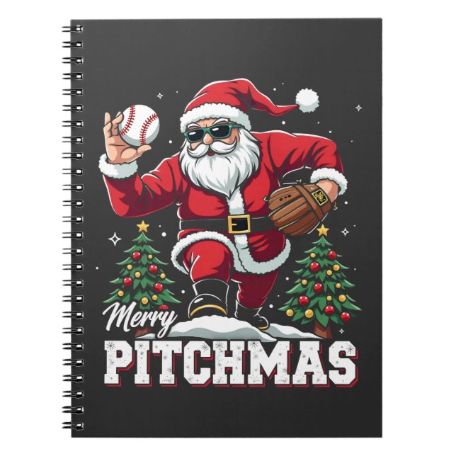 Merry Pitchmas jul Santa Baseball Älskare Anteckningsbok (Framsidan)