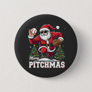Merry Pitchmas jul Santa Baseball Älskare Knapp