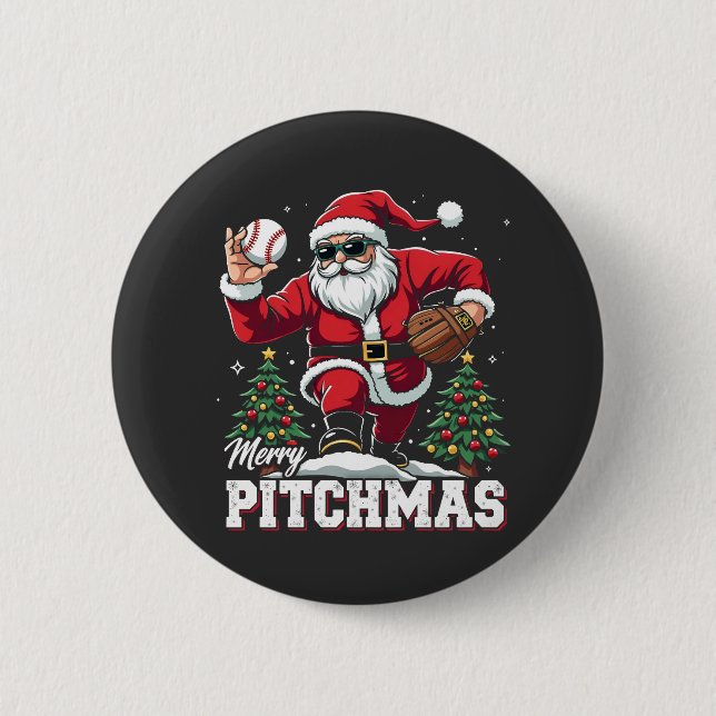 Merry Pitchmas jul Santa Baseball Älskare Knapp (Framsida)