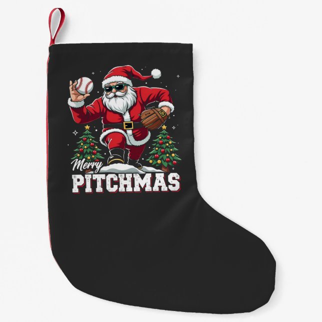 Merry Pitchmas jul Santa Baseball Älskare Liten Julstrumpa (Framsidan)