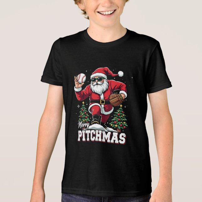Merry Pitchmas jul Santa Baseball Älskare T Shirt (Framsida)