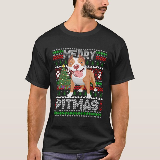 Merry Pitmas Cute Pitbull Hund Ugly Sweater T Shirt (Framsida)