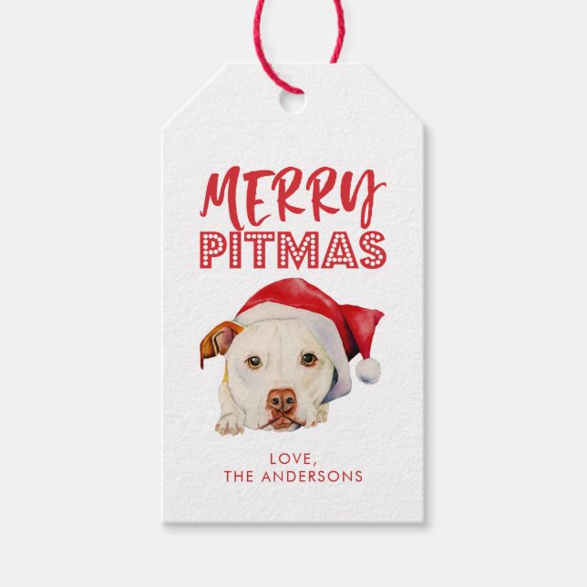 Merry Pitmas, Cute Santa Pit Bull Dog Personlig Presentetikett (Framsidan)