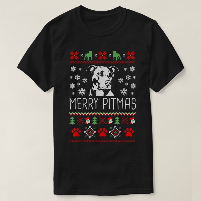 Merry Pitmas Funny Julafton Funny Pajama för Hund  T Shirt (Design framsida)