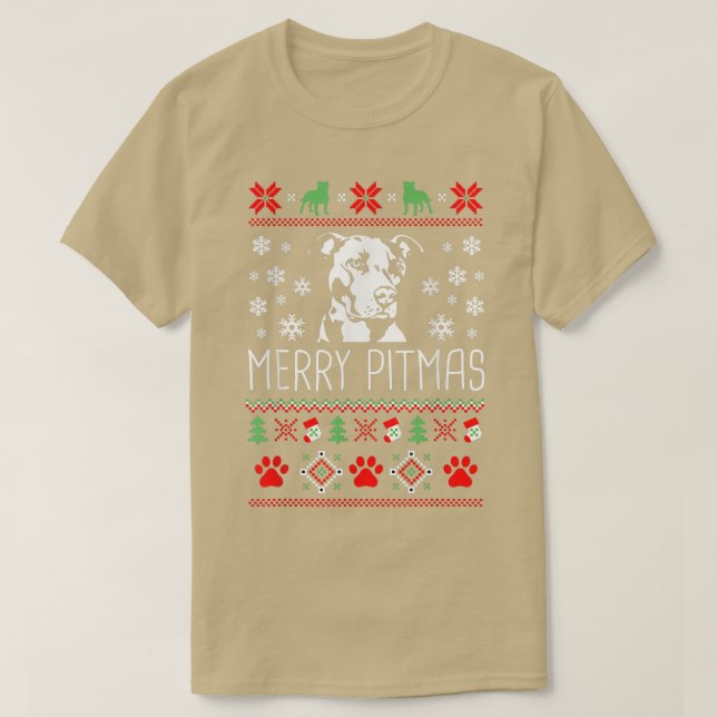 Merry Pitmas Funny Julafton Funny Pajama för Hund  T Shirt (Design framsida)