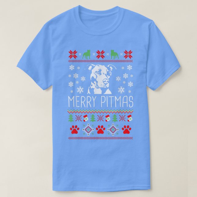 Merry Pitmas Funny Julafton Funny Pajama för Hund  T Shirt (Design framsida)