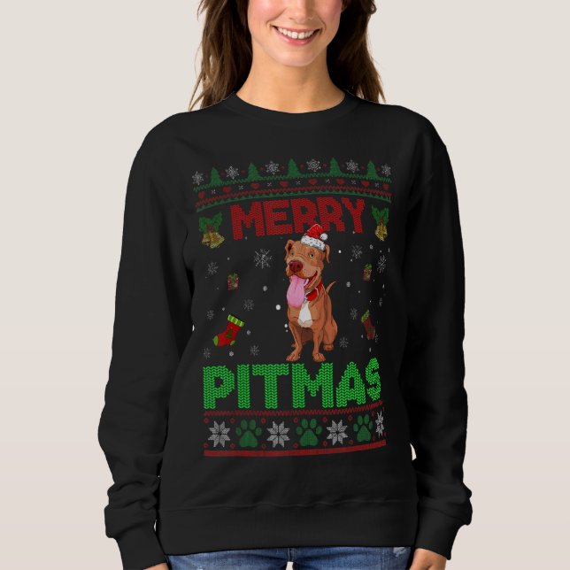 Merry Pitmas Funny Pit Bull Julsötare Tee (Framsida)