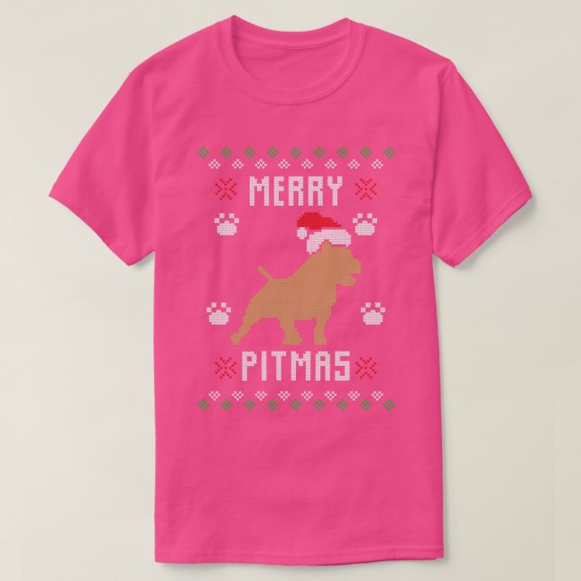 Merry Pitmas Funny Pitbull Ugly Julsötare T Shirt (Design framsida)