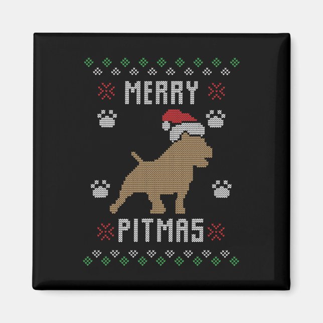 Merry Pitmas Funny Ugly jul Sweater Pit Bull Magnet (Framsidan)