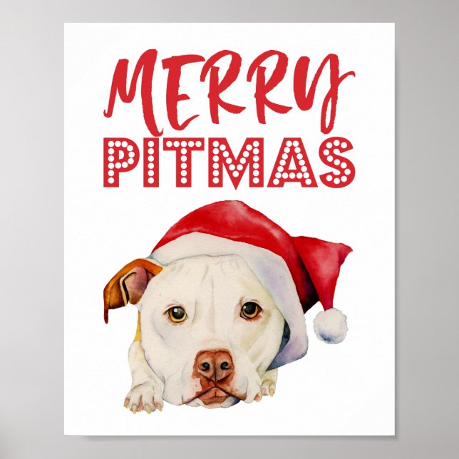Merry Pitmas | Jul i Hund Cute Santa Pitbull Poster (Framsidan)