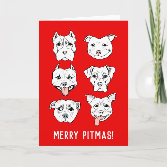 Merry Pitmas | Pit Bull Dog Ansikte jul jul Helgkort (Framsida)
