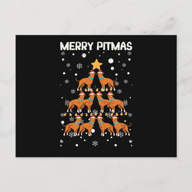 Merry Pitmas Pitbull Dog Merry Christmas Tree Vykort (Framsida)