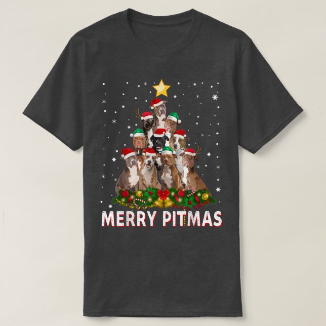 Merry Pitmas Pitbull Dog Ugly Christmas Sweater Tr T Shirt (Design framsida)