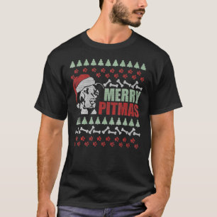 Merry Pitmas Pitbull Hund Funny Ugly God jul T Shirt