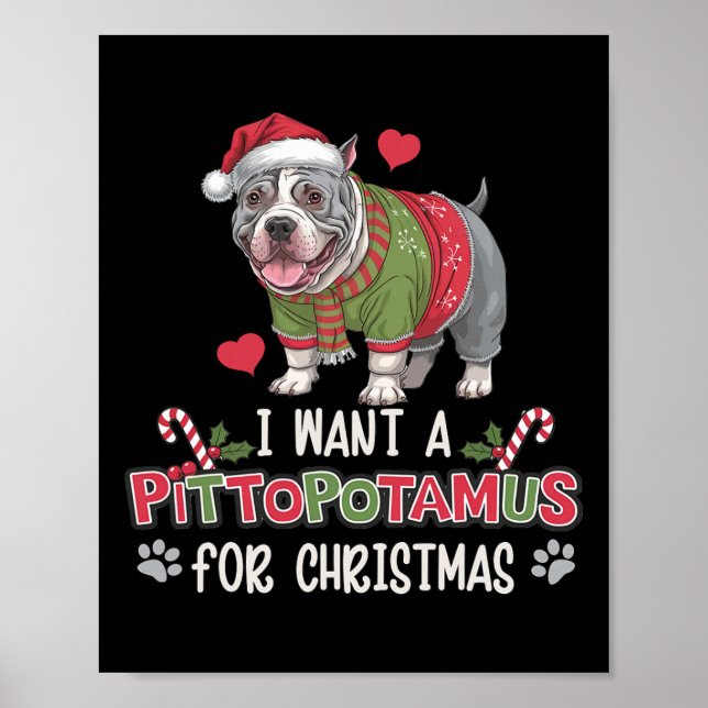 Merry Pitmas Pitbull Hund I Kärlek My Pittopotamus Poster (Framsidan)
