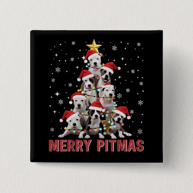 Merry Pitmas Pitbull Hund Träd Ugly jul Knapp (Framsida)