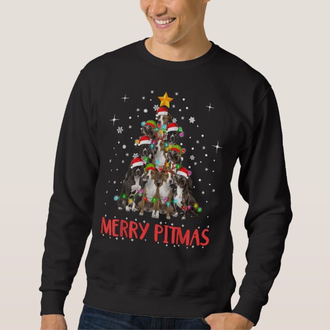 Merry Pitmas Pitbull Hund Ugly jul Sweater Tr Lång Ärmad Tröja (Framsida)