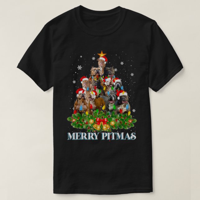 Merry Pitmas Pitbull Hund Ugly jul Sweater Tr T Shirt (Design framsida)