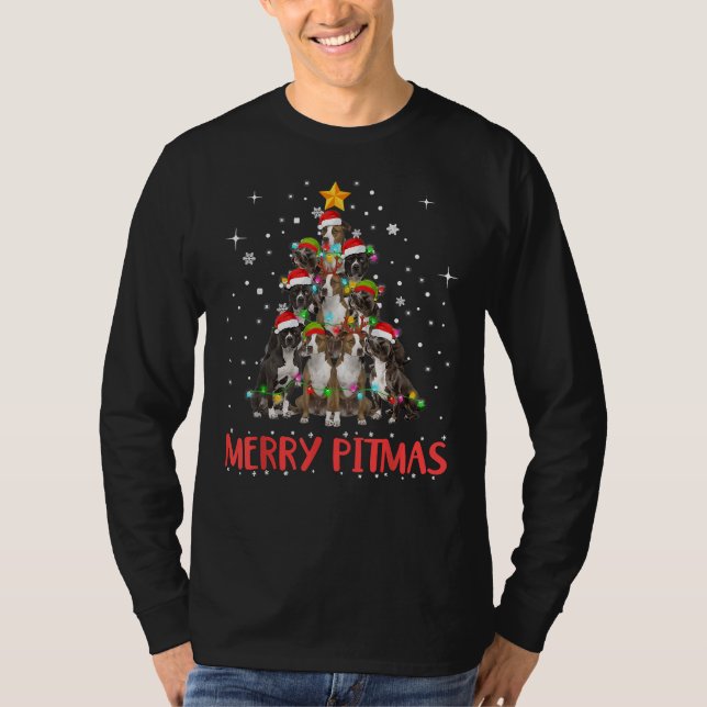 Merry Pitmas Pitbull Hund Ugly jul Sweater Tr T Shirt (Framsida)