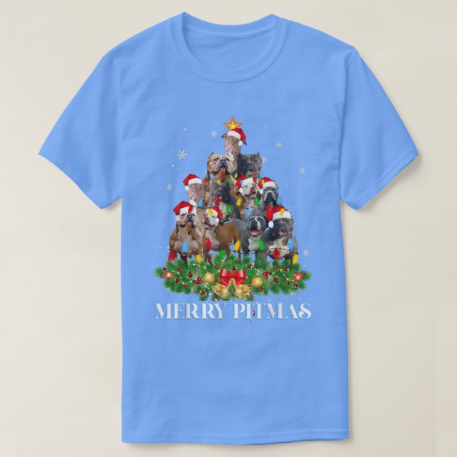Merry Pitmas Pitbull Hund Ugly jul Sweater Tr T Shirt (Design framsida)