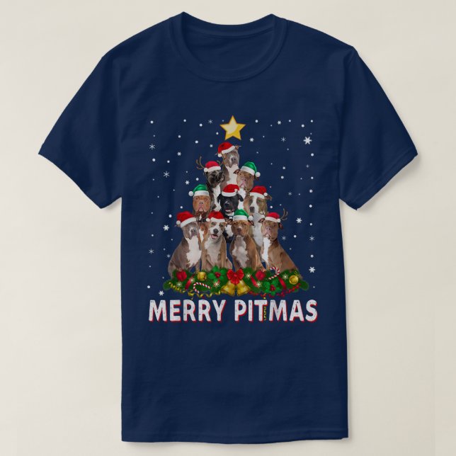 Merry Pitmas Pitbull Hund Ugly jul Sweater Tr T Shirt (Design framsida)