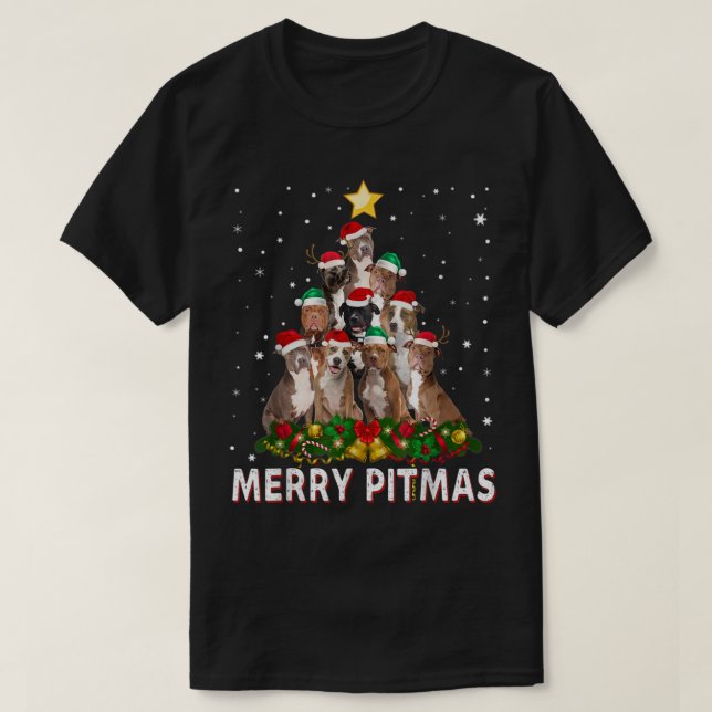 Merry Pitmas Pitbull Hund Ugly jul Sweater Tr T Shirt (Design framsida)